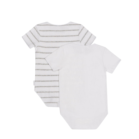 Rib Short Sleeve Bodysuit 2 Pack | White & Grey Stripe & White