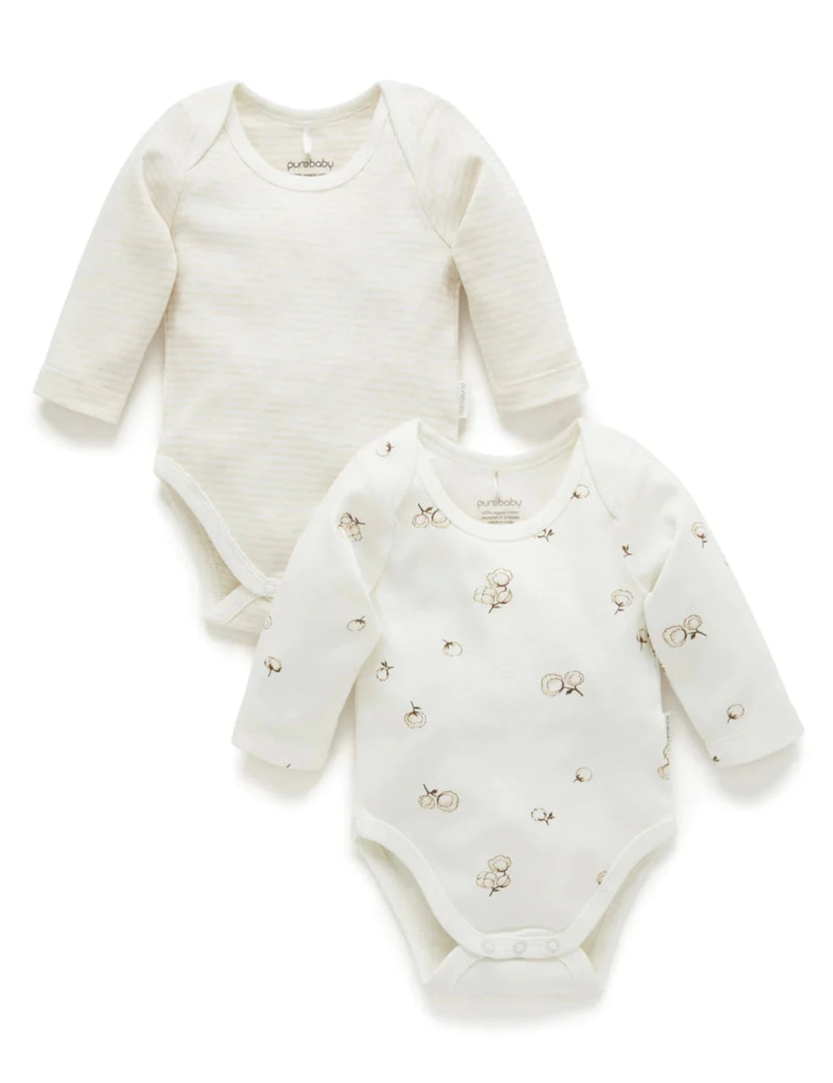 2 Pack Easy Neck Long Sleeve Bodysuit | Vanilla Cottonbud