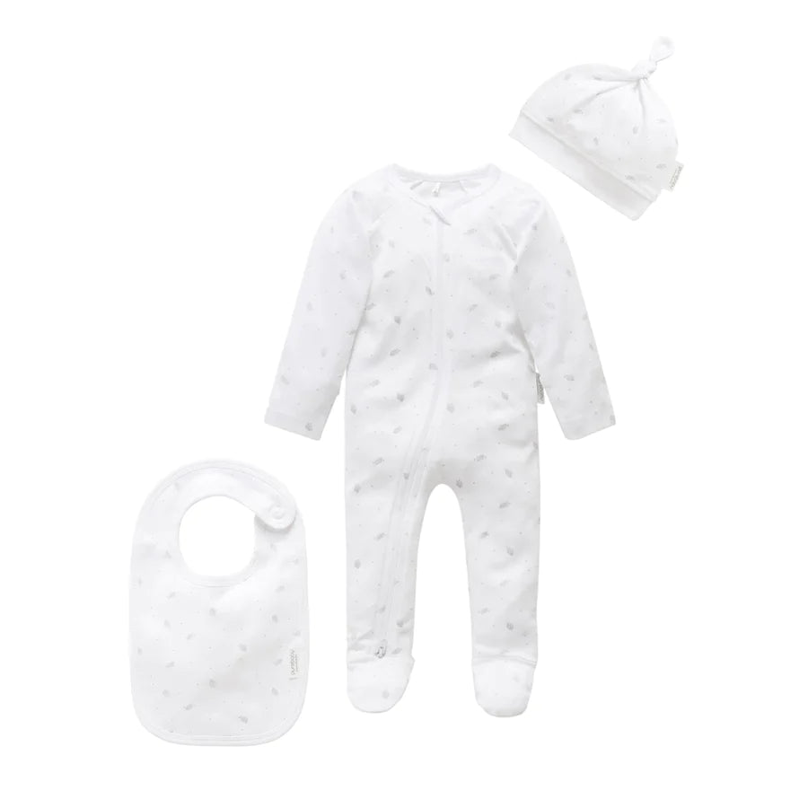 3 Piece Growsuit Set | Pale Grey Leaf With Spot